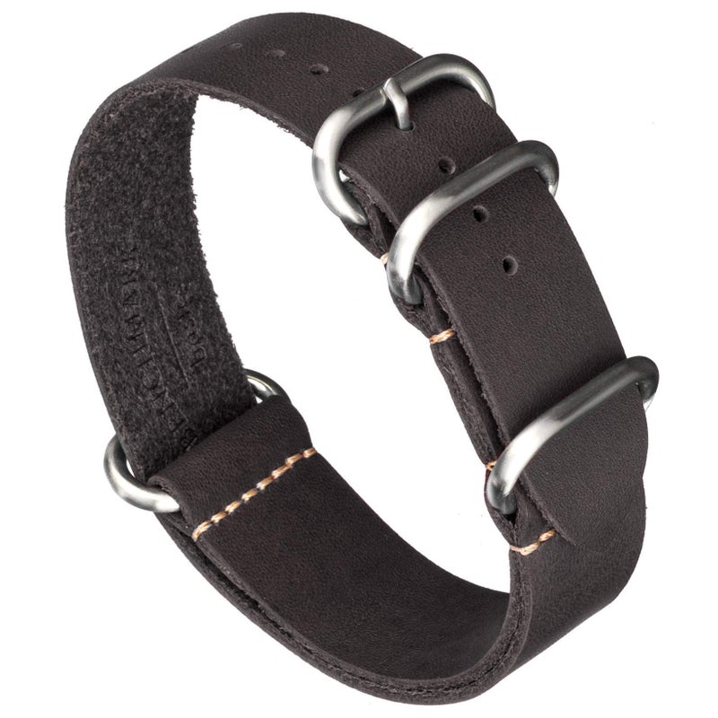 Benchmark Basics Leather Watch Band - Zulu Crazy Horse Oiled Leather One-Piece Watch Strap - 22mm Dark Grey - Image 1